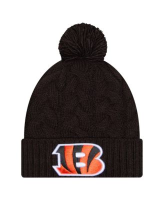 Big Girls Black Cincinnati Bengals Cabled Cuffed Knit Hat with Pom