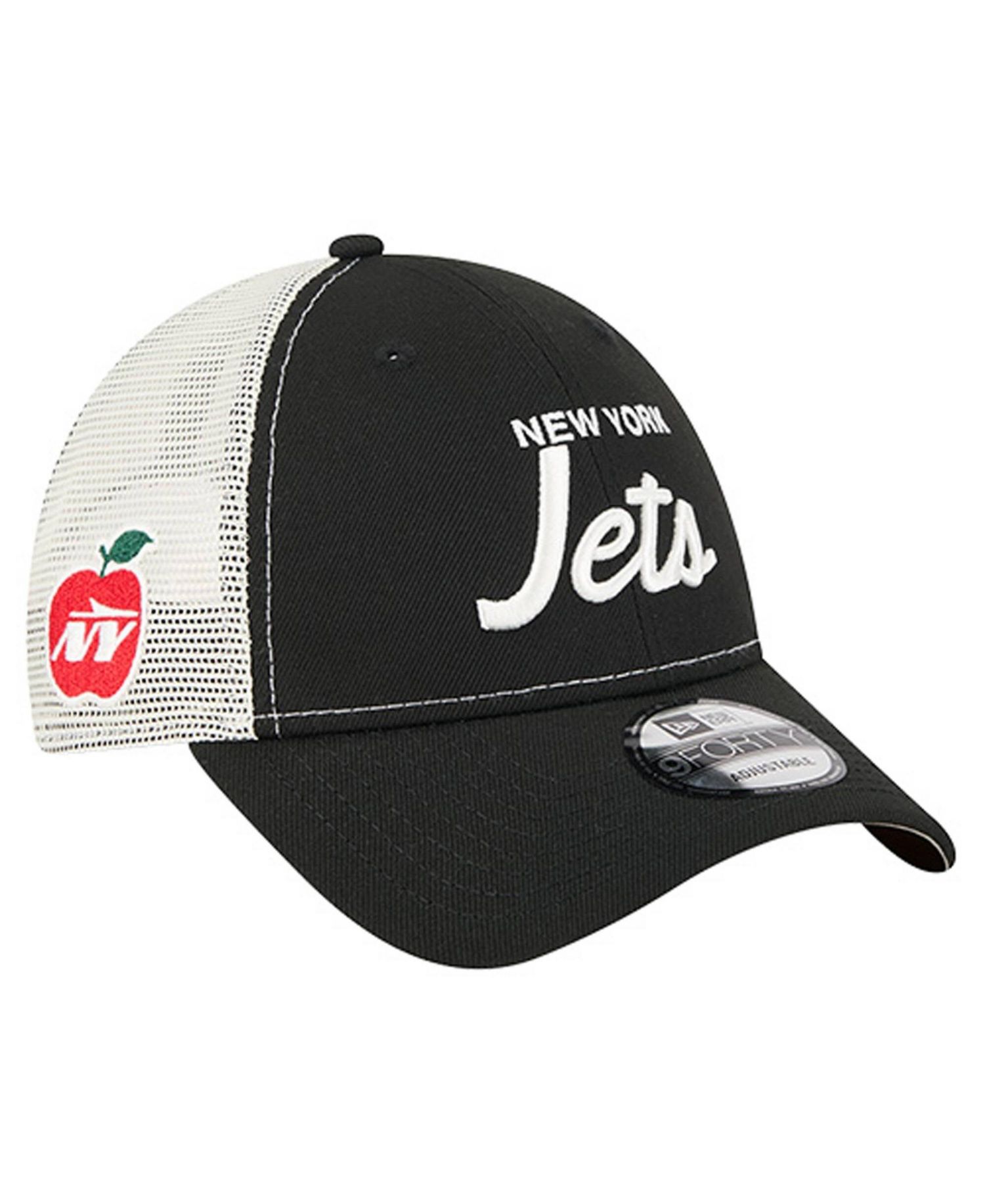 Men's Black New York Jets Apple Trucker 9FORTY Adjustable Hat