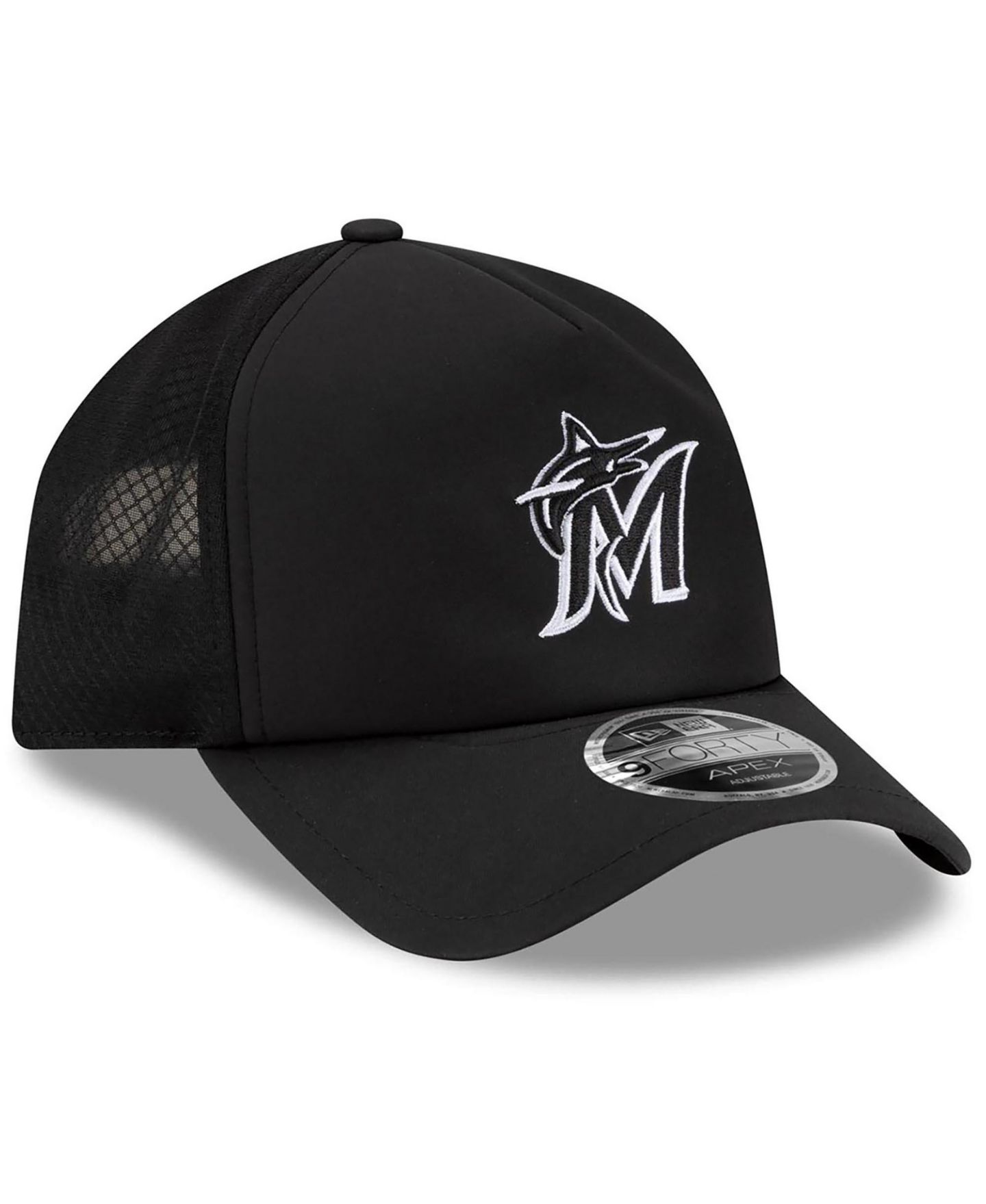 Мужская кепка New Era Black Miami Marlins 2026 Batting Practice Apex 9FORTY Adjustable Trucker Hat — фото 3