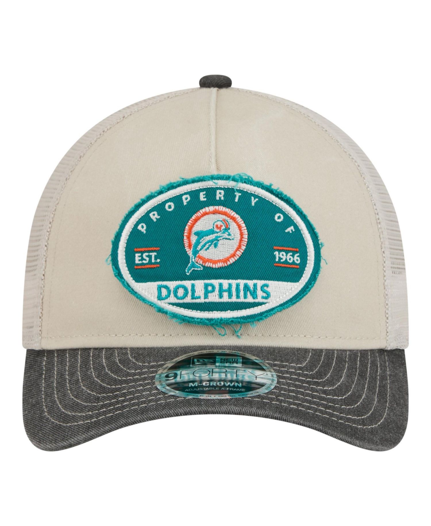 Men's Natural Miami Dolphins Frayed M-Crown A-Frame 9FORTY Adjustable Hat