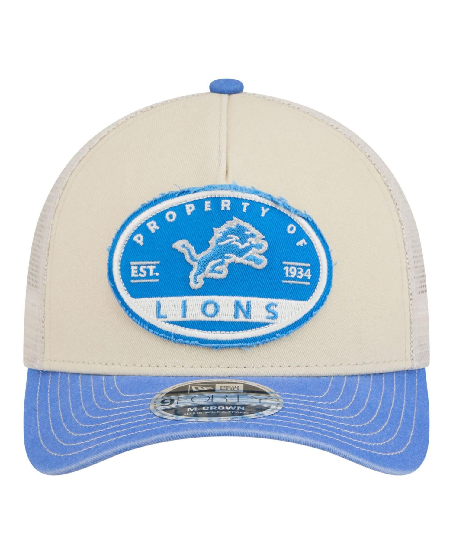 Men's Natural Detroit Lions Frayed M-Crown A-Frame 9FORTY Adjustable Hat