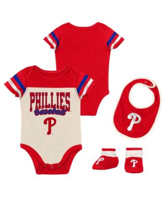 Baby Boys and Girls Red Philadelphia Phillies Up One Three-Piece Bodysuit, Bib Booties Set