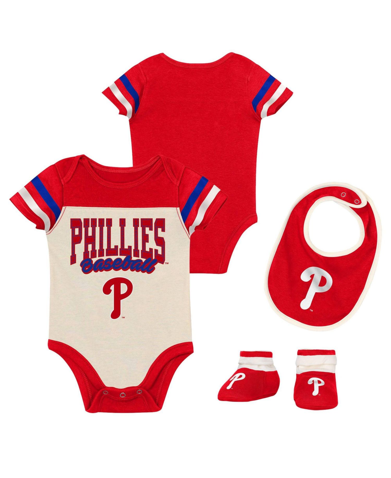 Baby Boys and Girls Red Philadelphia Phillies Up One Three-Piece Bodysuit, Bib Booties Set