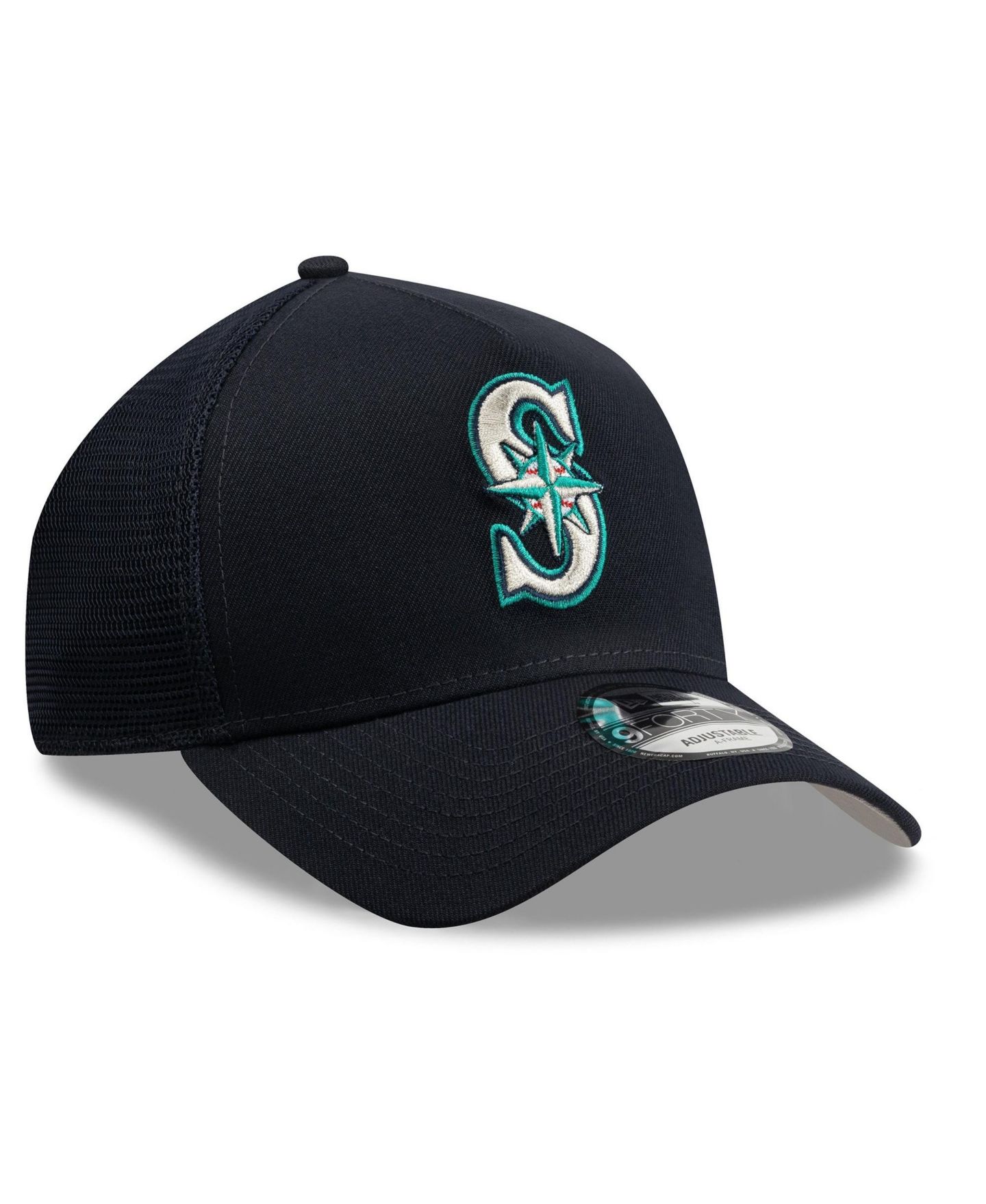 Мужская кепка New Era Navy Seattle Mariners Side Script 9FORTY A-Frame Trucker Adjustable Hat — фото 3