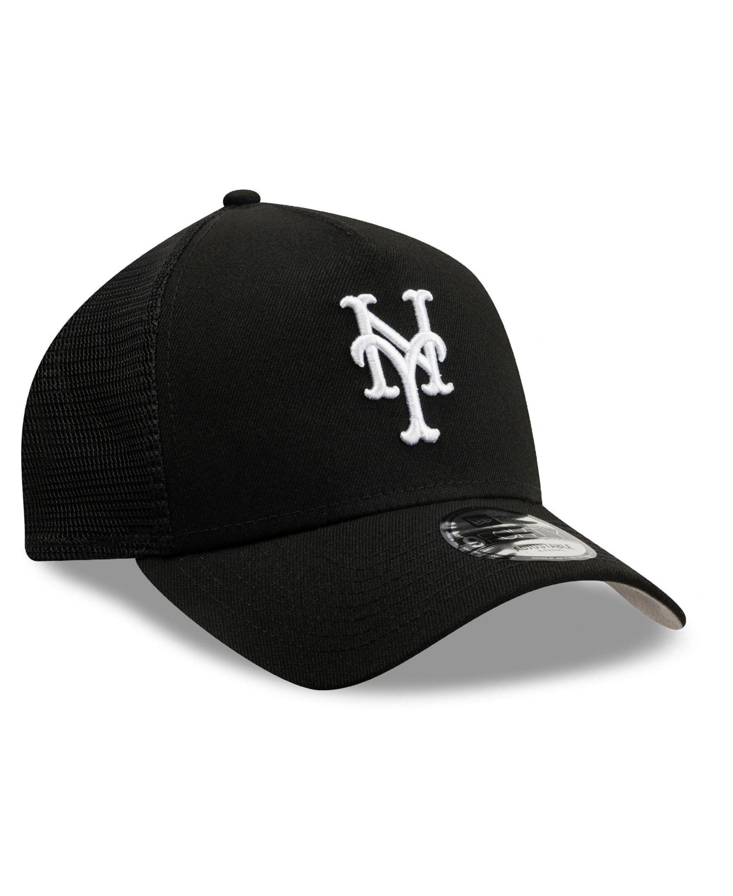 Мужская кепка New Era Black New York Mets Side Script 9FORTY A-Frame Trucker Adjustable Hat — фото 3