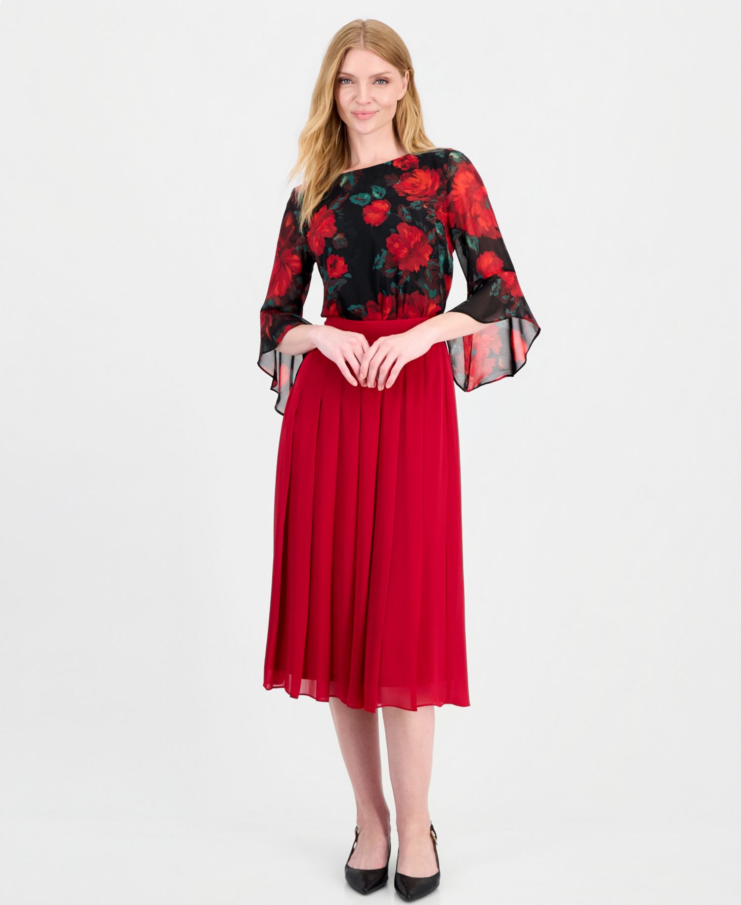 Women's Pull-On Front Pleated Lined Skirt