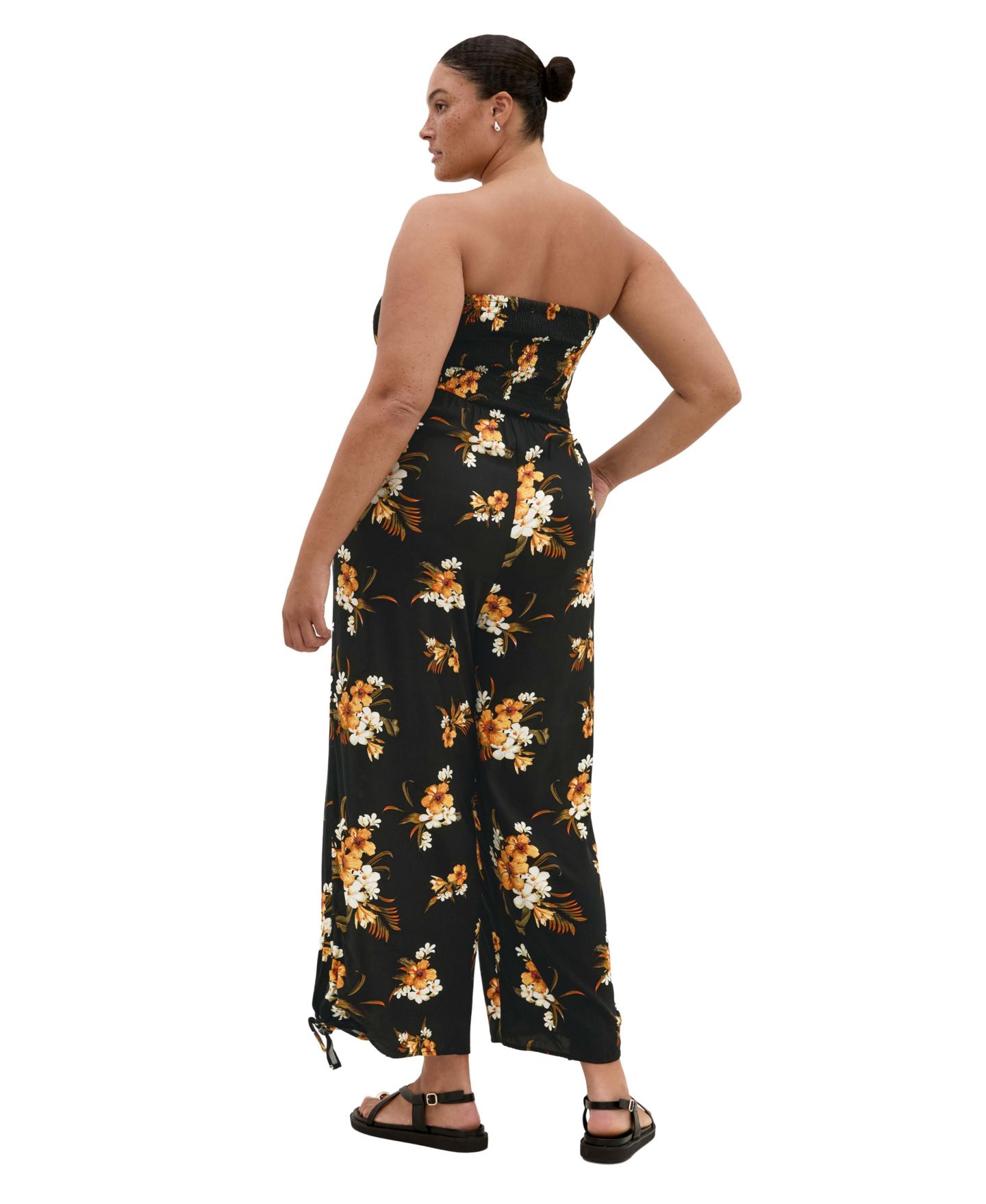 Женский комбинезон CITY CHIC Plus Size Aruba Print Strapless Wide-Leg Jumpsuit, цвет: Чёрный с принтом — фото 2