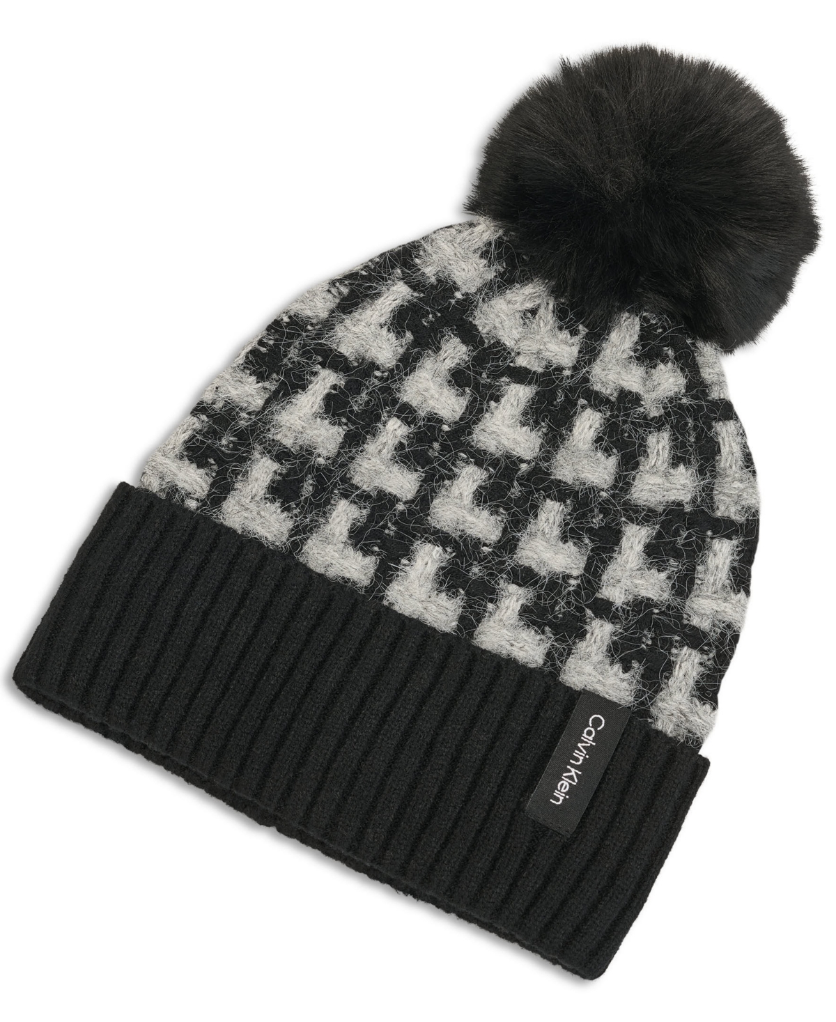 Calvin Klein Women's Grid Knit Pom Beanie