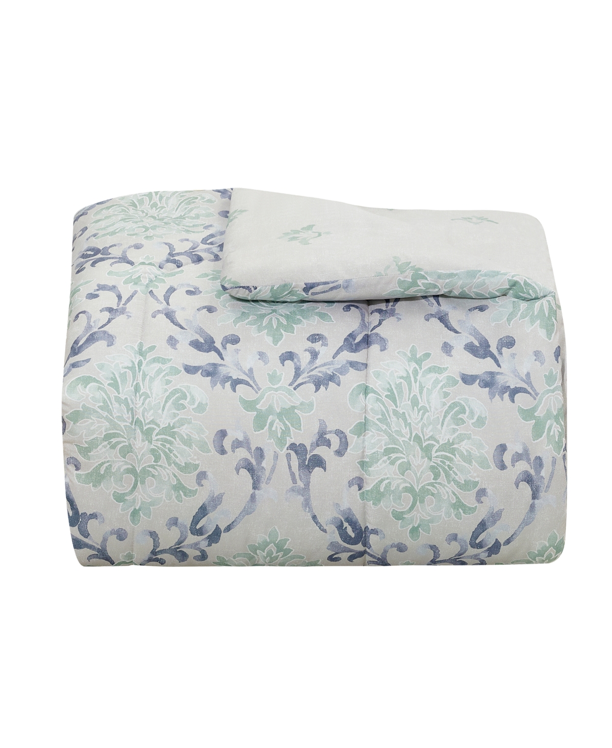 Macy's Painterly Damask Reversible Microfiber 3-piece Comforter Set In Blue,green