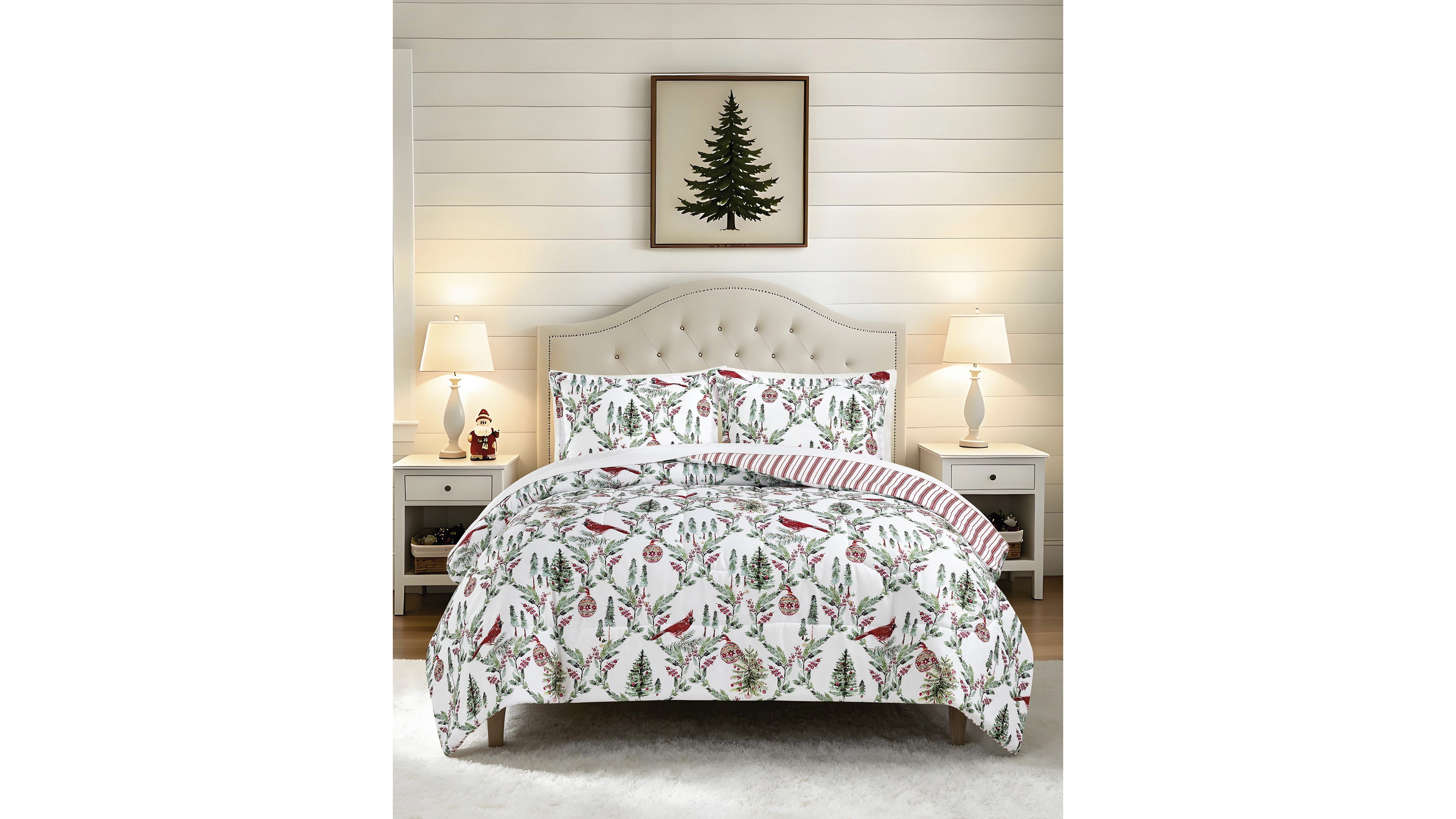 Macy's Holiday Pine Cardinal Reversible Microfiber 3-piece Comforter Set