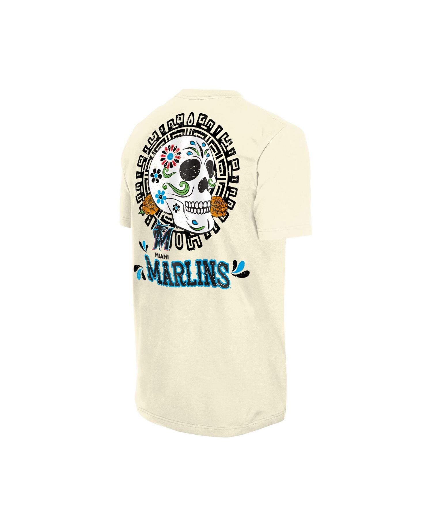 Men's Natural Miami Marlins Dia de los Muertos Sugar Skull T-Shirt