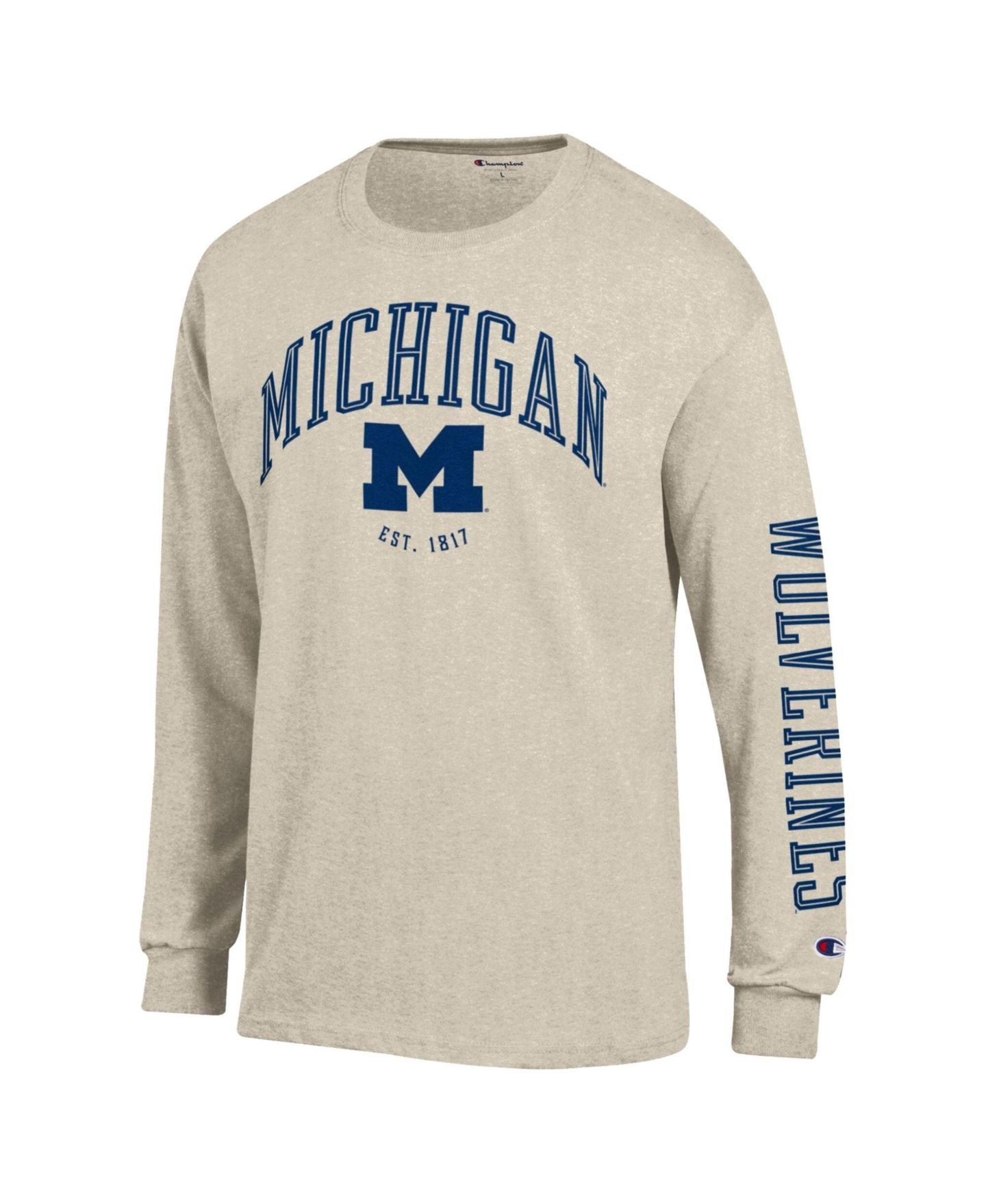 Мужская футболка Champion Heather Oatmeal Michigan Wolverines Neutral Arch Long-Sleeve — фото 2