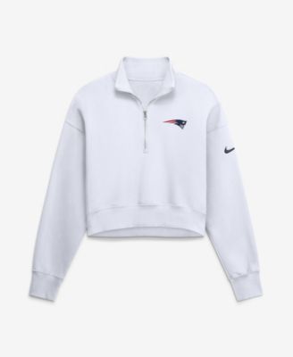 Women's White New England Patriots Oversized Phoenix Fleece Cropped Quarter-Zip Sweatshirt