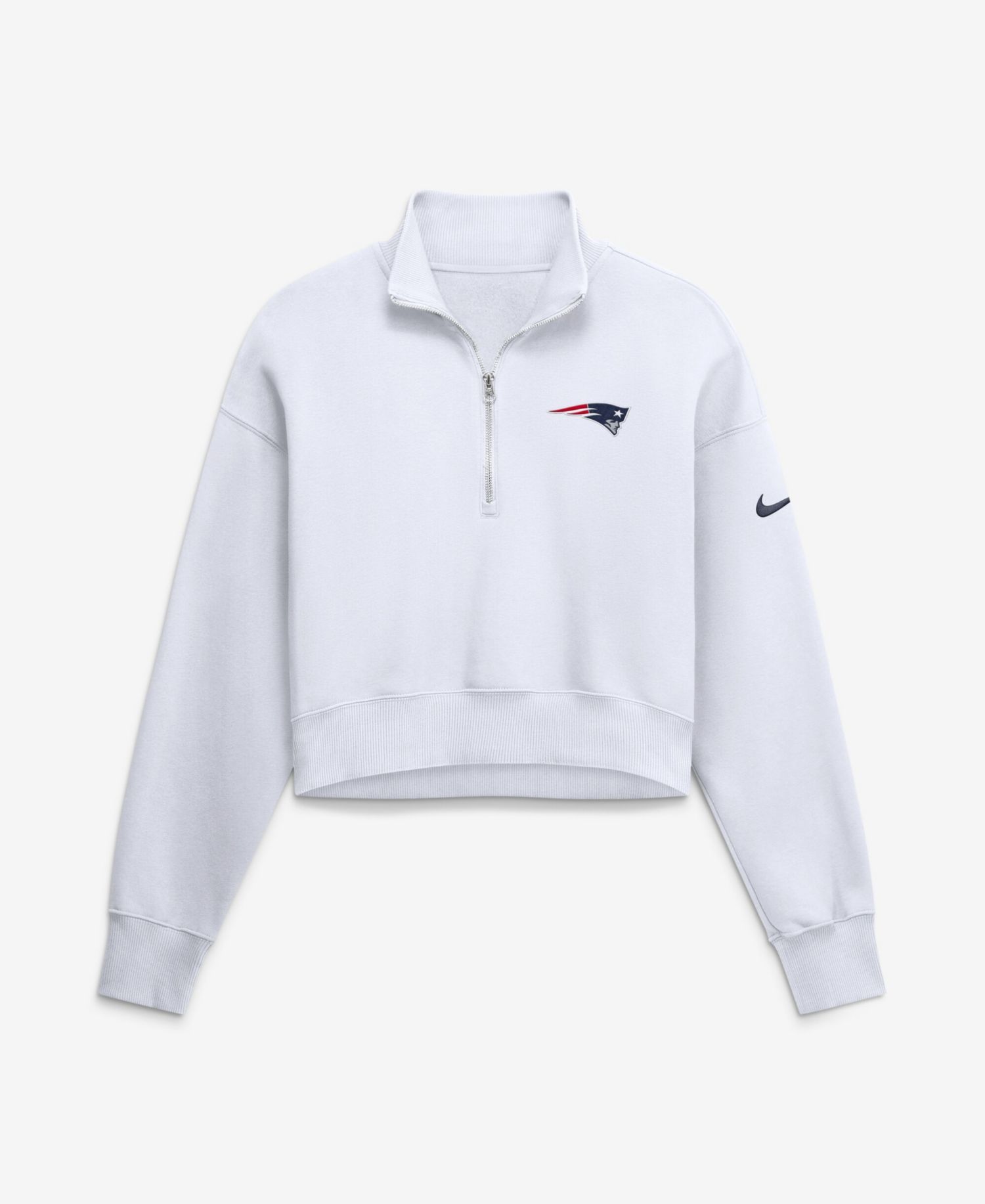 Women's White New England Patriots Oversized Phoenix Fleece Cropped Quarter-Zip Sweatshirt
