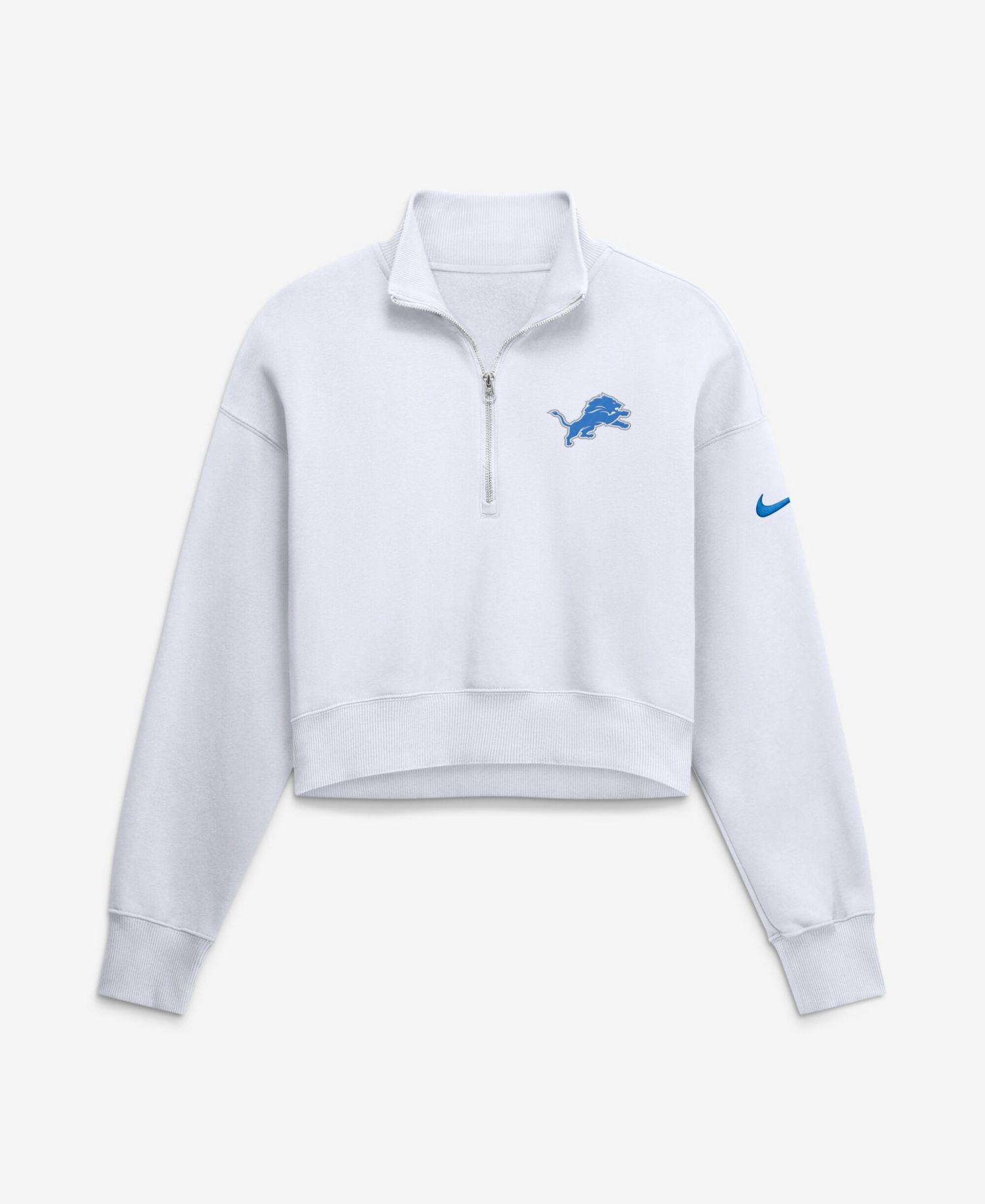 Women's White Detroit Lions Oversized Phoenix Fleece Cropped Quarter-Zip Sweatshirt