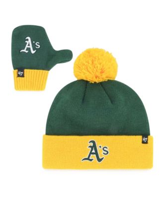 Toddler Green Athletics Bam Bam Cuffed Knit Hat with Pom & Mittens Set