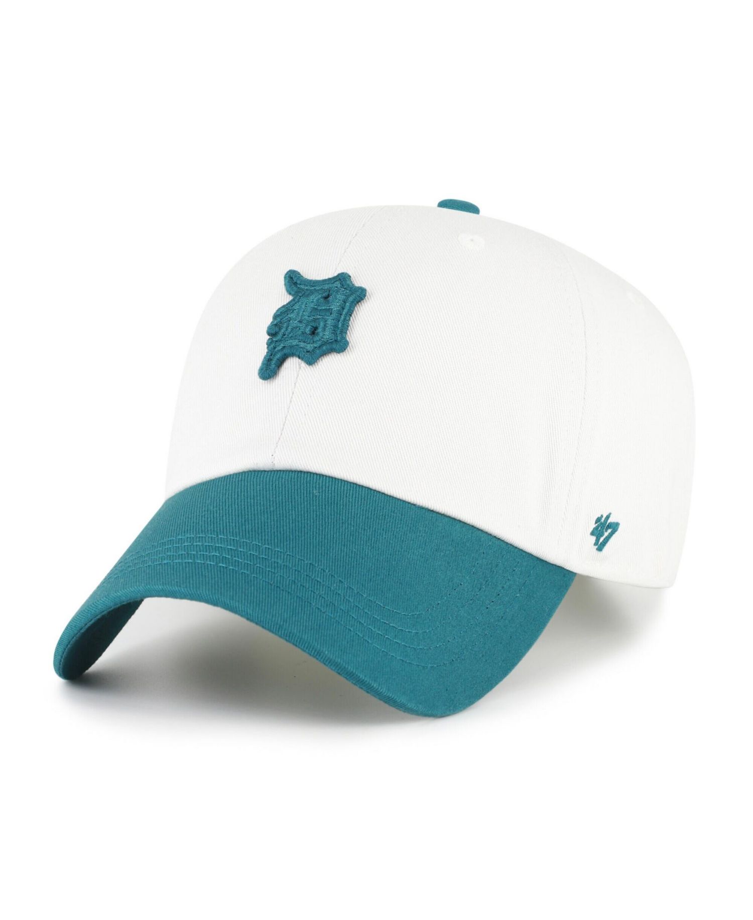 47 Brand Men's White/Teal Detroit Tigers Contemporary Tonal Clean Up Adjustable Hat