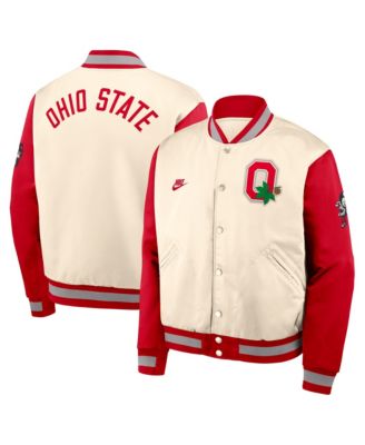 Men's Natural/Scarlet Ohio State Buckeyes Legacy Full-Snap Bomber Jacket