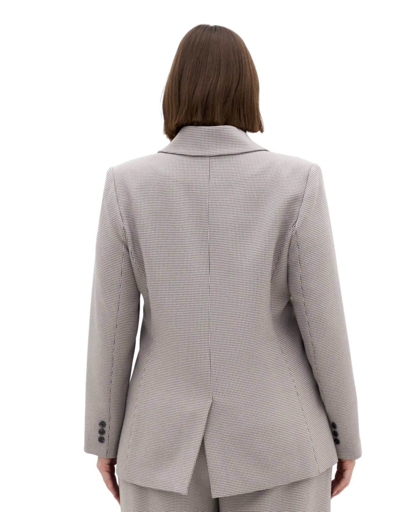 Женский пиджак CITY CHIC Plus Size Hailey Check Double-Breasted Houndstooth Blazer, цвет: Нейтральный клетчатый — фото 2