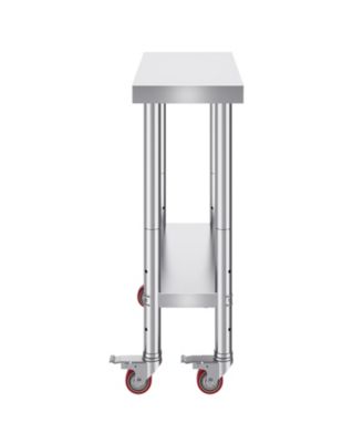 Rolling Stainless Steel Work Table 30 x 12 x 34 in with 700 lbs Capacity for Commercial Kitchens