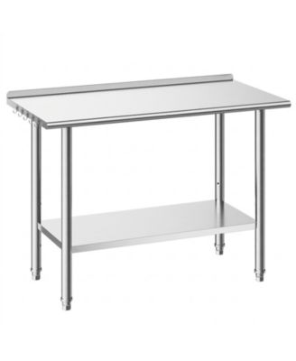 Commercial Grade Stainless Steel Food Prep Station 24 x 48 in with Backsplash and Adjustable Undershelf