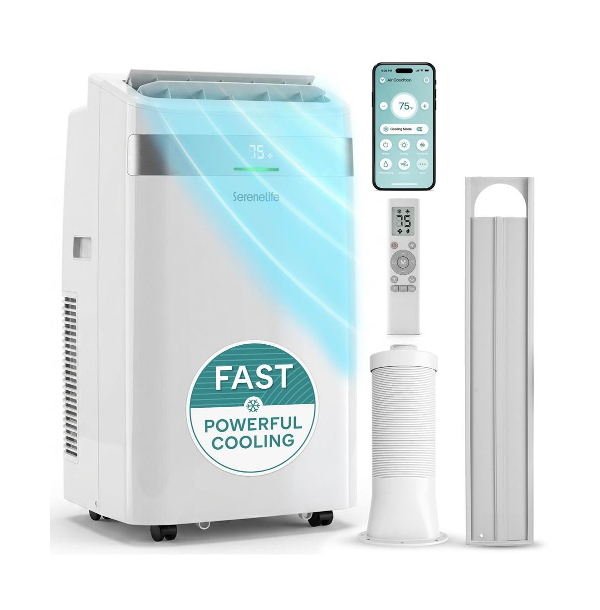 SereneLife 12,000 Btu Portable Air Conditioner with Wi-Fi, Dehumidifier and Fan, Window Kit Included - White
