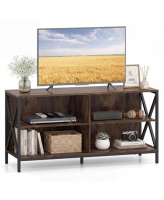 Wooden X-Shaped Metal Frame TV Stand