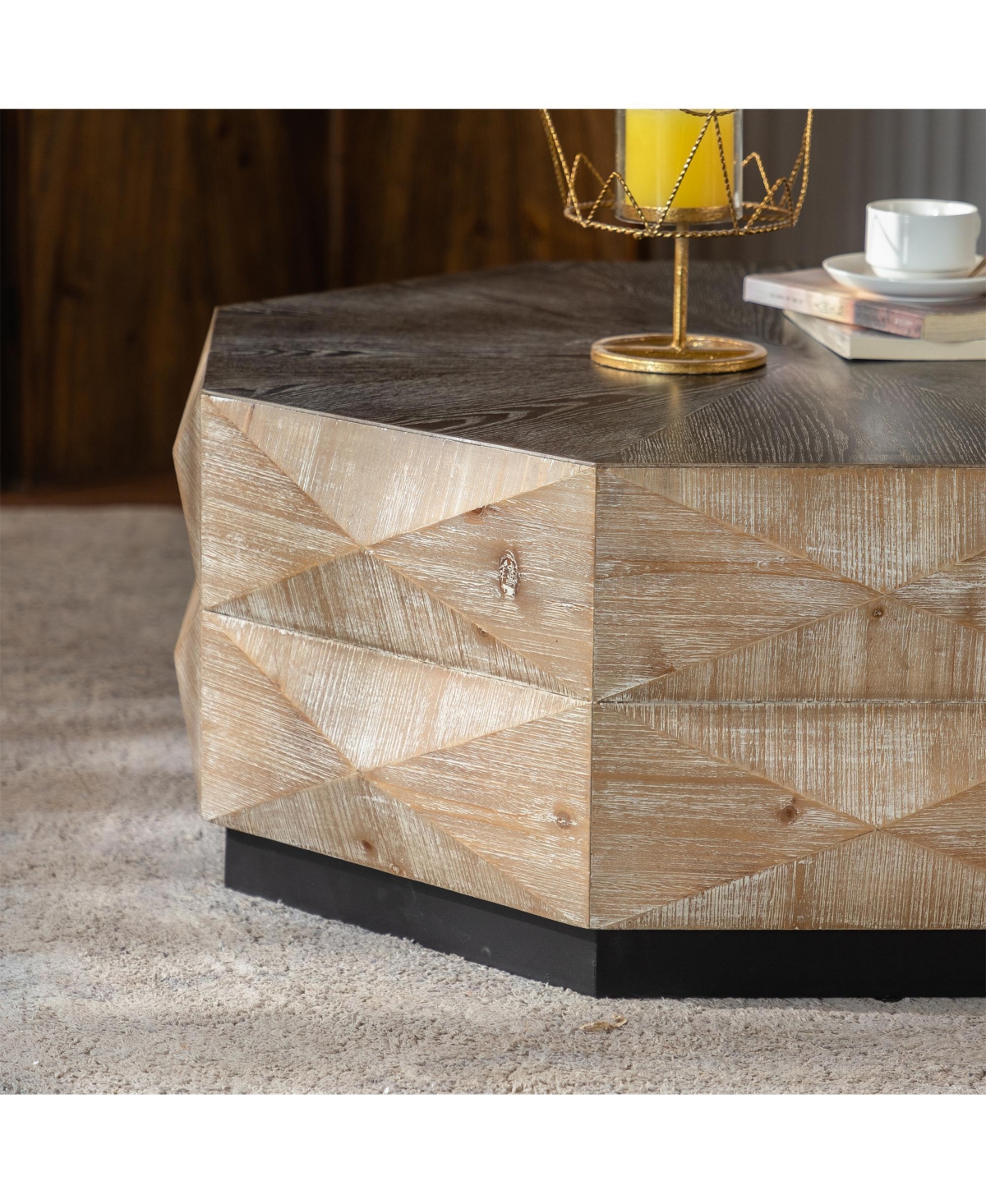 Clihome Octagon Coffee Table,38" Retro Style Wood Center Table Rustic Cocktail Table