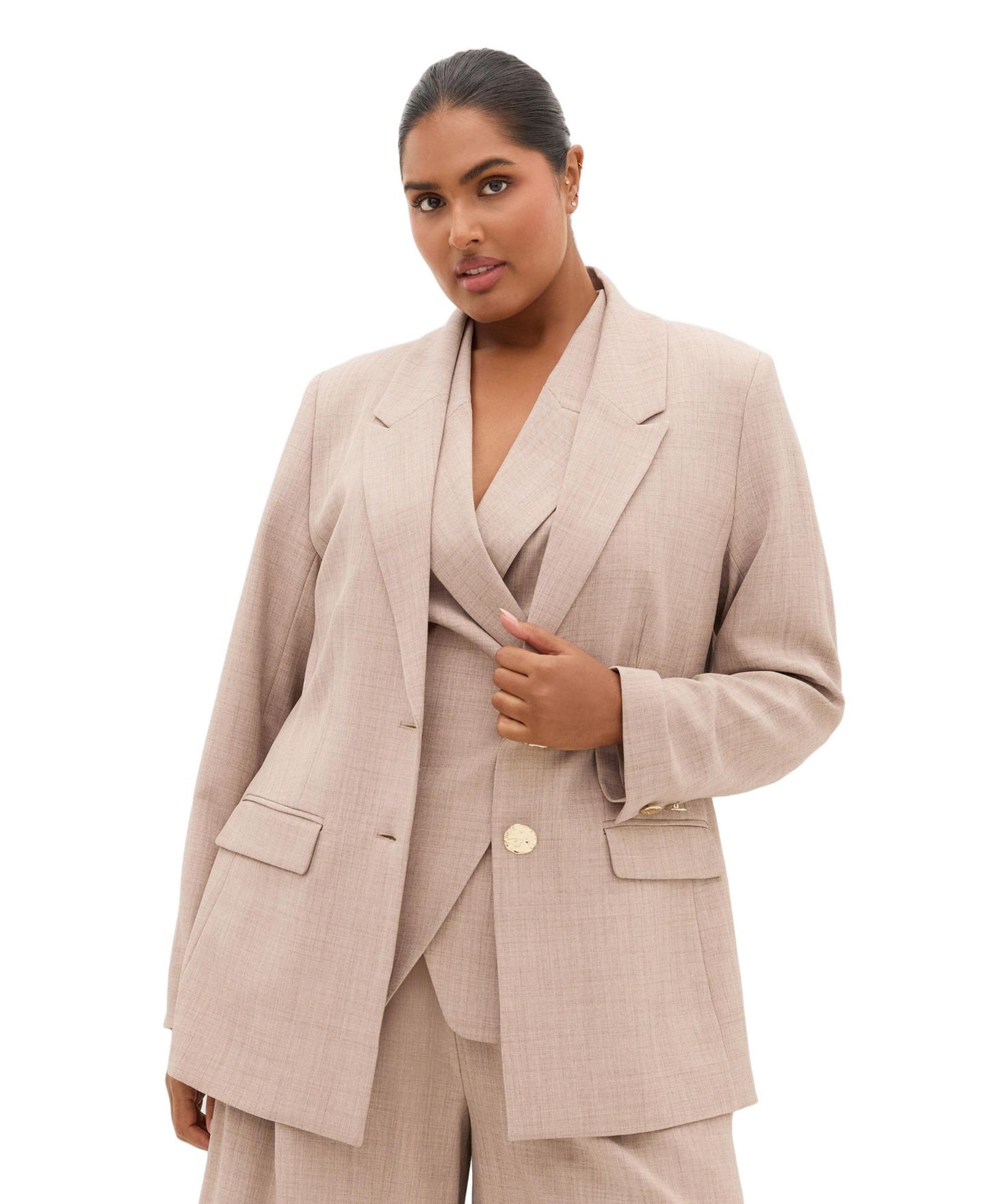 Женский пиджак CITY CHIC Plus Size Luci Double-Breasted Relaxed-Fit Blazer, цвет: Латте — фото 1