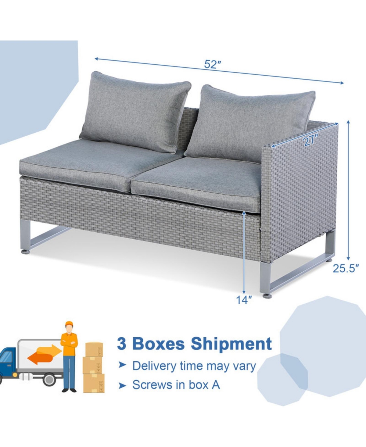Gouun 2-Piece Outdoor Pe Wicker Patio Sofa Conversation Set with Cushions and Sofa Clips, 52 in Wide