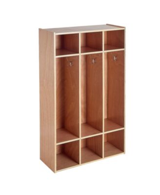 3-Section Kids Wooden Coat Locker Cubby Organizer with 6 Hooks and Non-Slip Mat