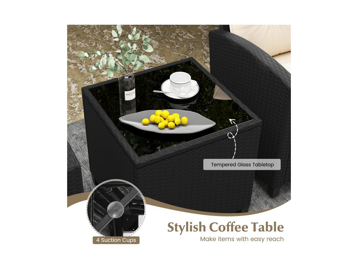 Boyel Living 3 Pieces Patio Furniture Set with Tempered Glass Coffee Table