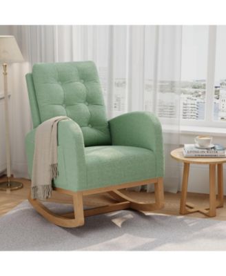 Nursing Rocking Chair with Footrest for Nursery, Upholstered Glider Rocker with High Backrest, Wood Base Comfortable Lounge Chair