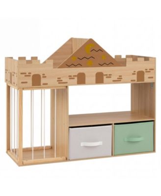 4-in-1 Toy Storage Organizer with Stuffed Animal Storage Open Shelves and 2 Fabric Drawers