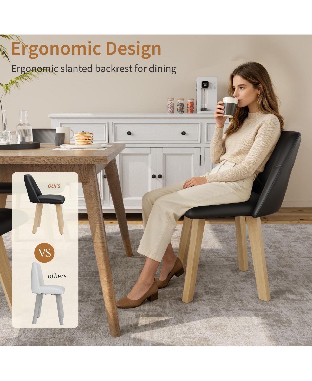 homfan Dining Chairs of 6, Pu Leather Upholstered Chairs with Wood Frame, Modern Armless Side Chairs for Dining, Kitchen