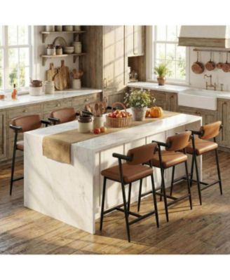 Set of 6 Faux Leather Counter Height Bar Stools with Arms and Back, 400 lb Capacity