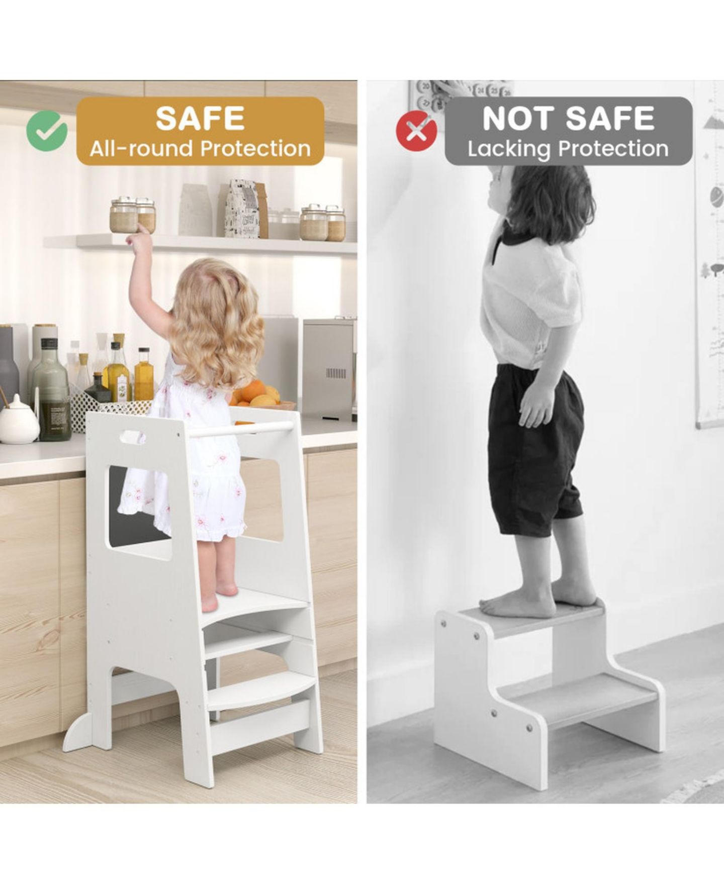Детская игрушка HONGGE Adjustable Birch Wood Toddler Kitchen Tower with Chalkboards, Ages 3+, цвет: Белый — фото 4