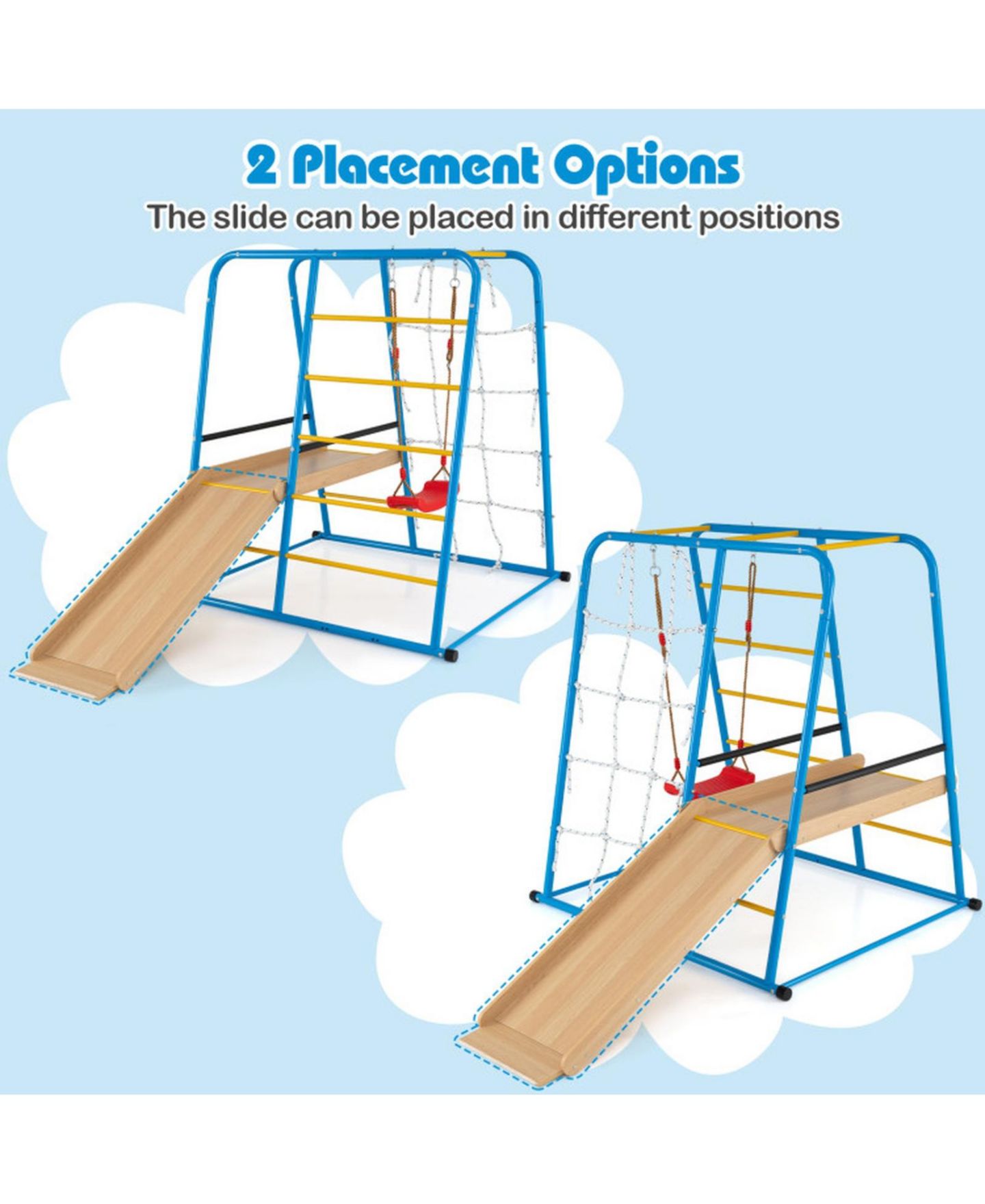 Детский игровой набор HONGGE 6-in-1 Indoor Jungle Gym Playset with Adjustable Swing, 89" x 59" x 62", 220 lbs Capacity, Ages 3+, цвет: Разноцветный / Синий — фото 9