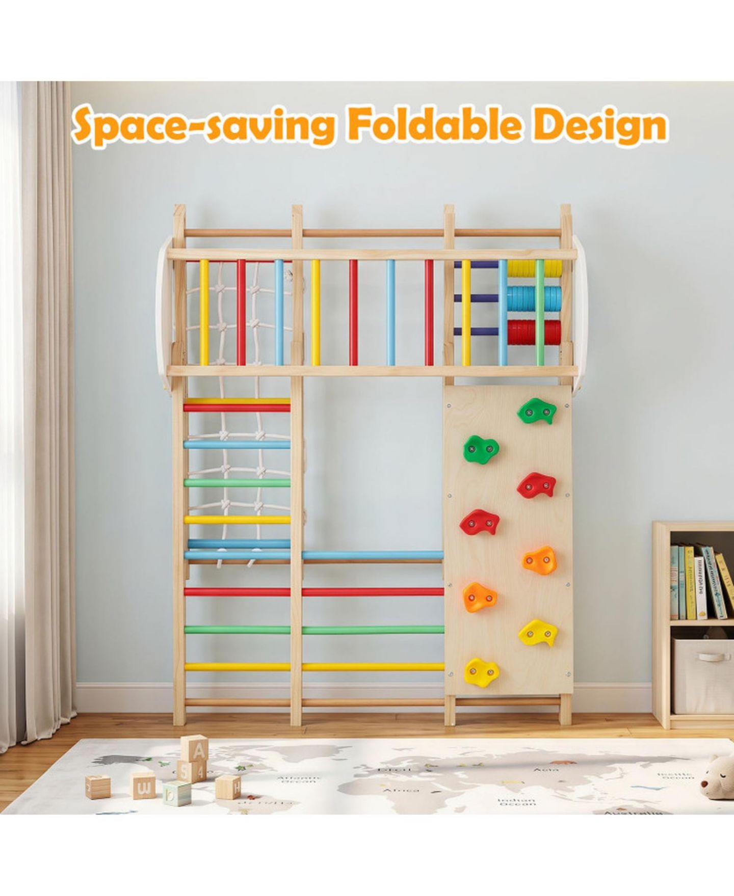 Детская игрушка HONGGE Foldable Wooden Jungle Gym with Swing and Monkey Bars, от 3 лет, цвет: Коричневый — фото 8