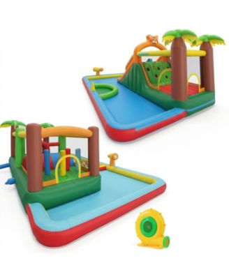 Tiger Inflatable Water Park Bounce House with Obstacle Course and Double Slides, 2 Blowers, Ages 3-12