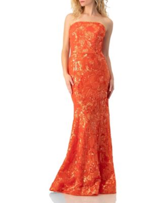 Women's Strapless Sequin Floral Gown