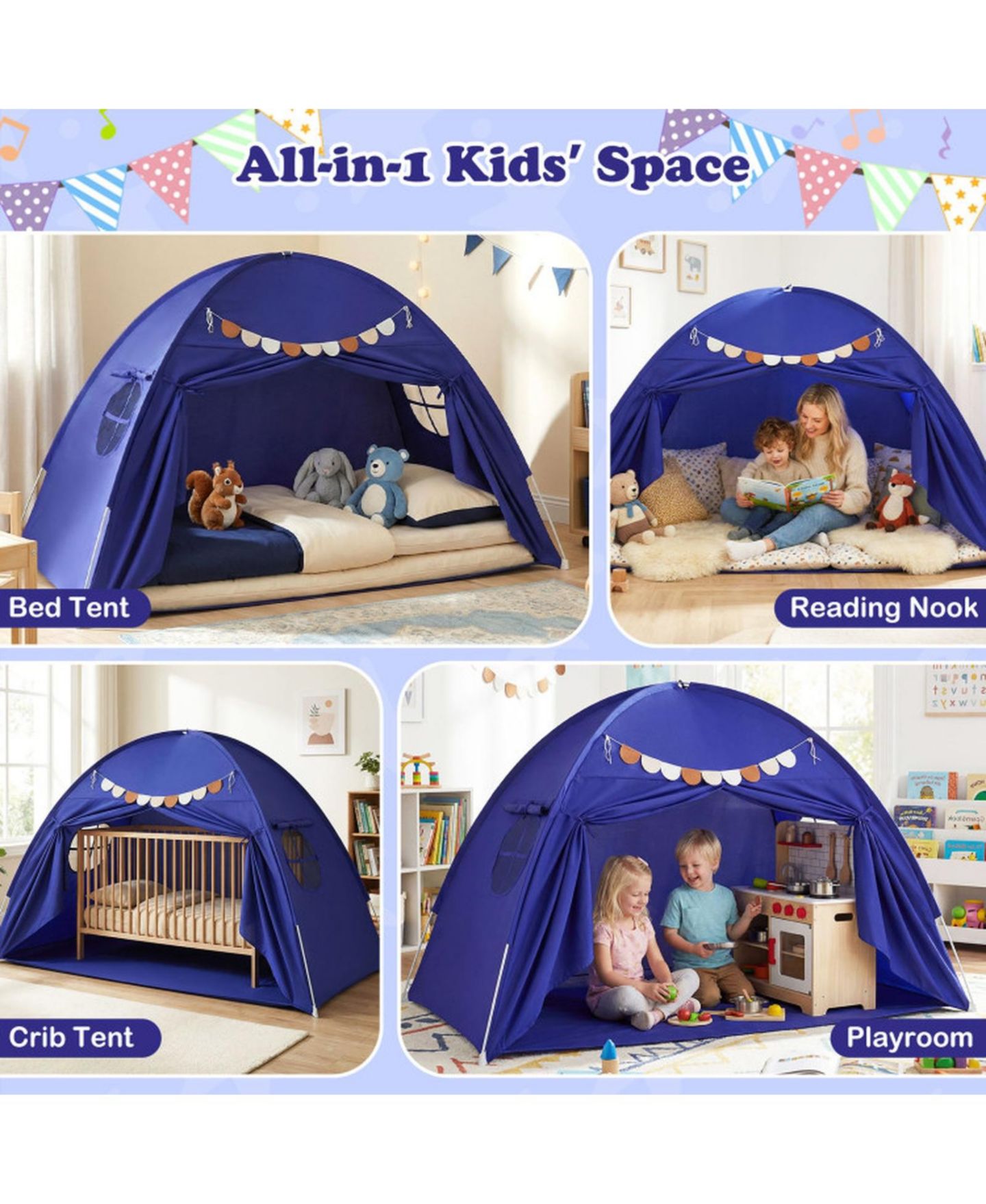 Детские игрушки HONGGE Two Windows Twin Bed Canopy Tent, 2-Piece, Ages 3+, цвет: Тёмно-синий — фото 7