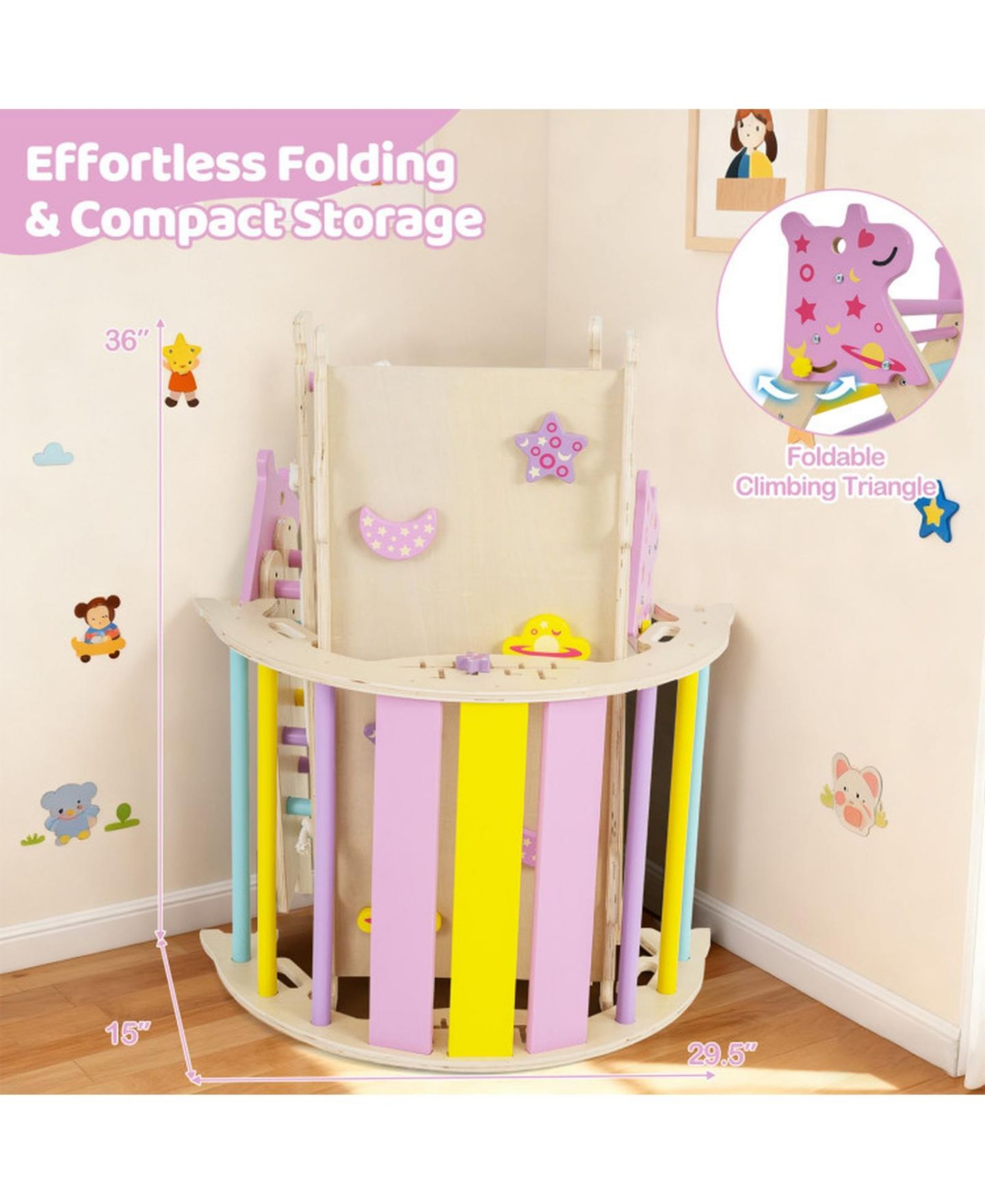 Детские игрушки HONGGE 8-in-1 Foldable Montessori Wooden Climbing Set, Ages 3+, цвет: Розовый — фото 6