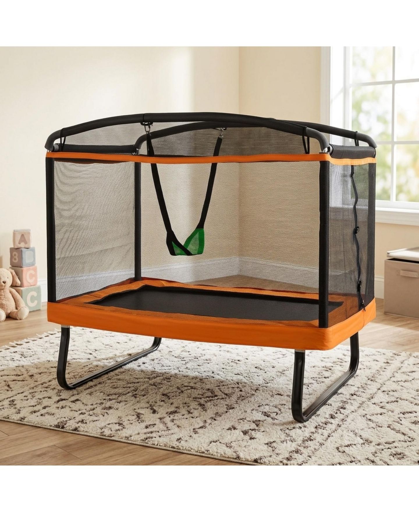 Детская игрушка HONGGE 6 Feet Kids Trampoline with Removable Swing and Safety Enclosure Net, 220 lb Capacity, Ages 3+, цвет: Оранжевый — фото 3