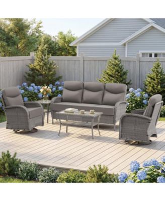 5-Piece Patio Furniture PE Wicker Outdoor Conversation Set with 6" Cushion,All-Weather Rattan Swivel Rocker Chairs with Outdoor Couch Tables