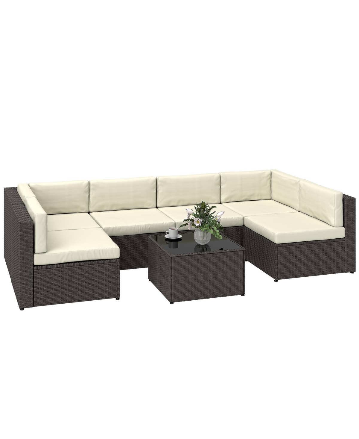 Outsunny 7-Piece Outdoor Patio Furniture Set w/ Rat Wicker,