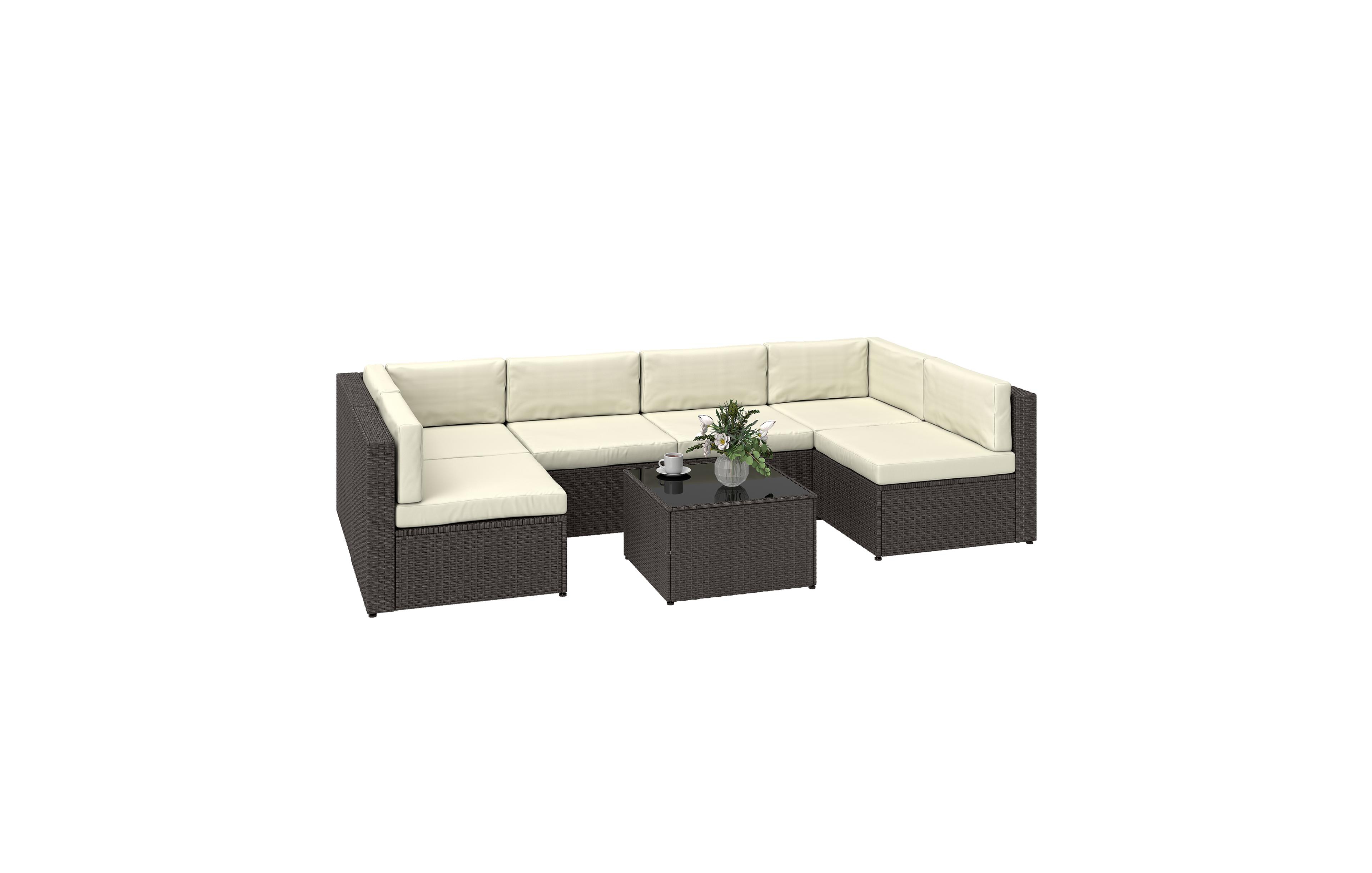 Outsunny 7-Piece Outdoor Patio Furniture Set w/ Rat Wicker,
