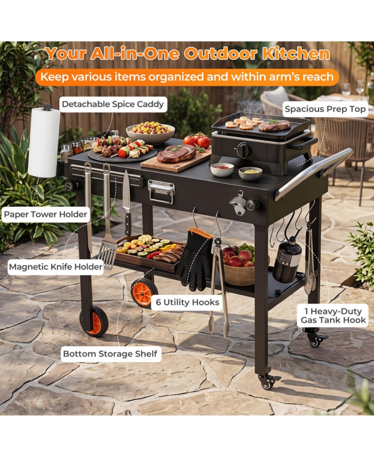 Sugift Folding Grill Cart for 17 and 22 in Griddles with Heat-Resistant Mat