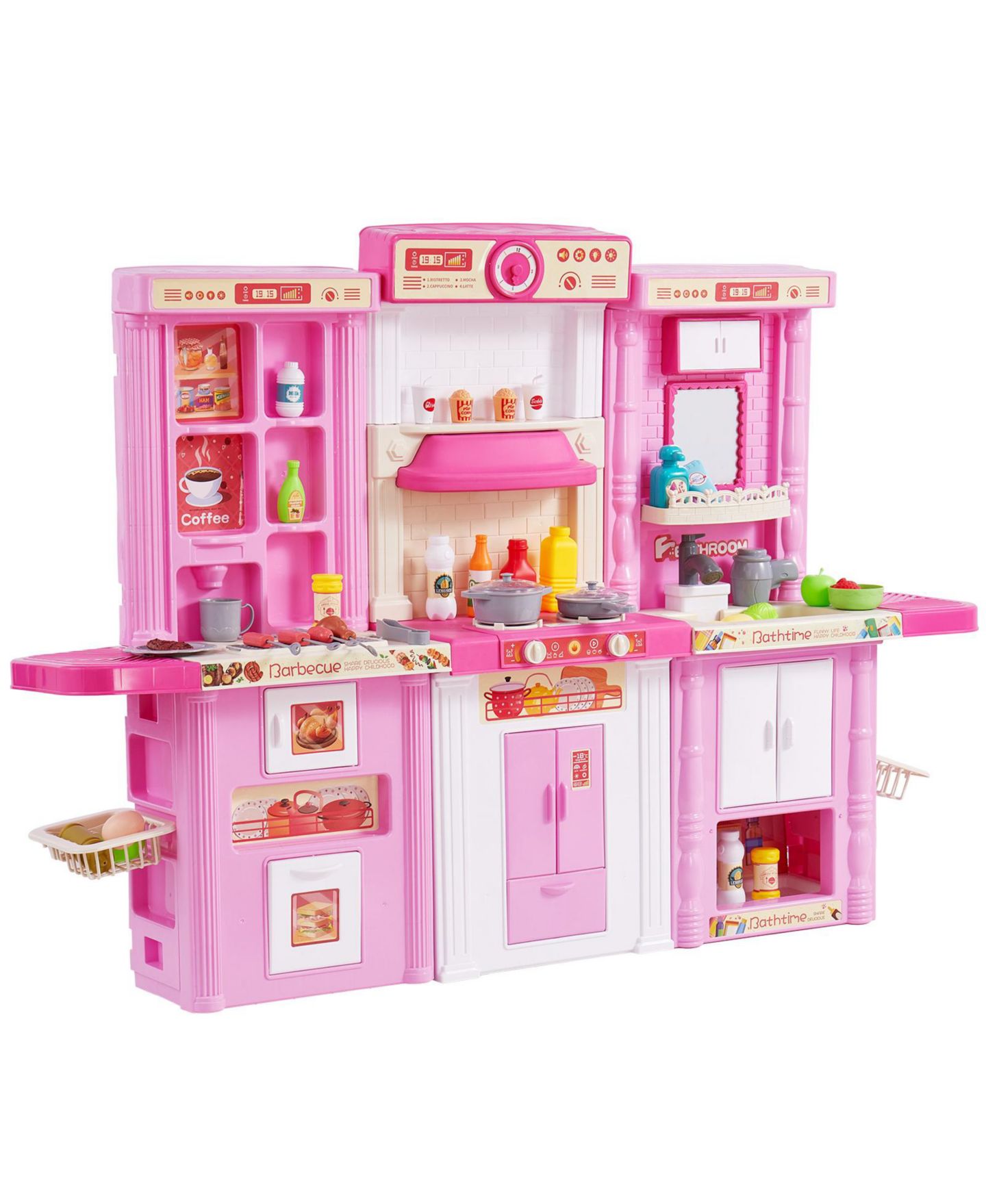 Детский игровой набор HONGGE 3-in-1 Kitchen Playset with Lights and Sounds, 74 Cooking Accessories, Ages 3+, цвет: Розовый — фото 2