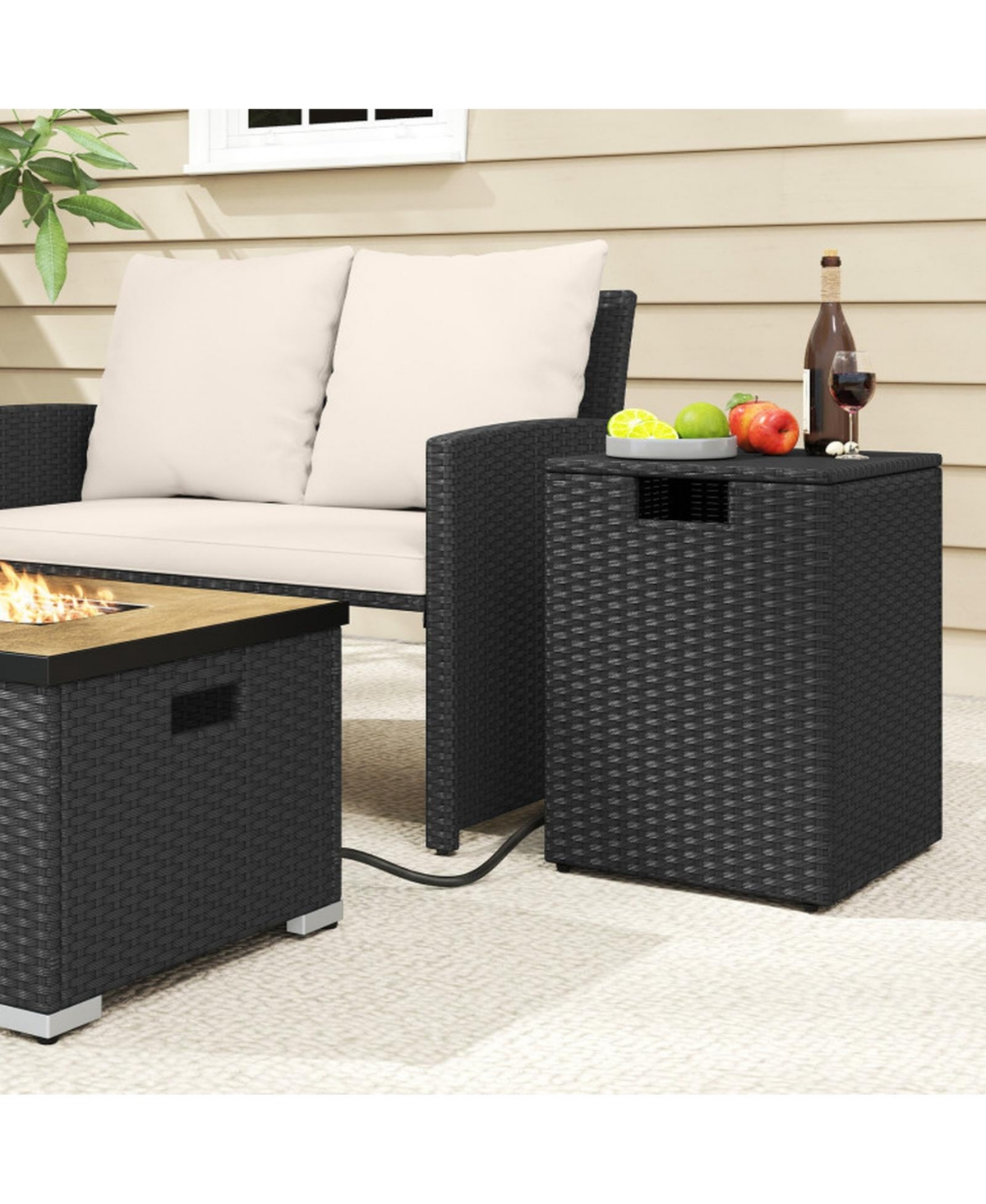 Gouun Rattan Propane Tank Cover Side Table with Flip-Top Lid